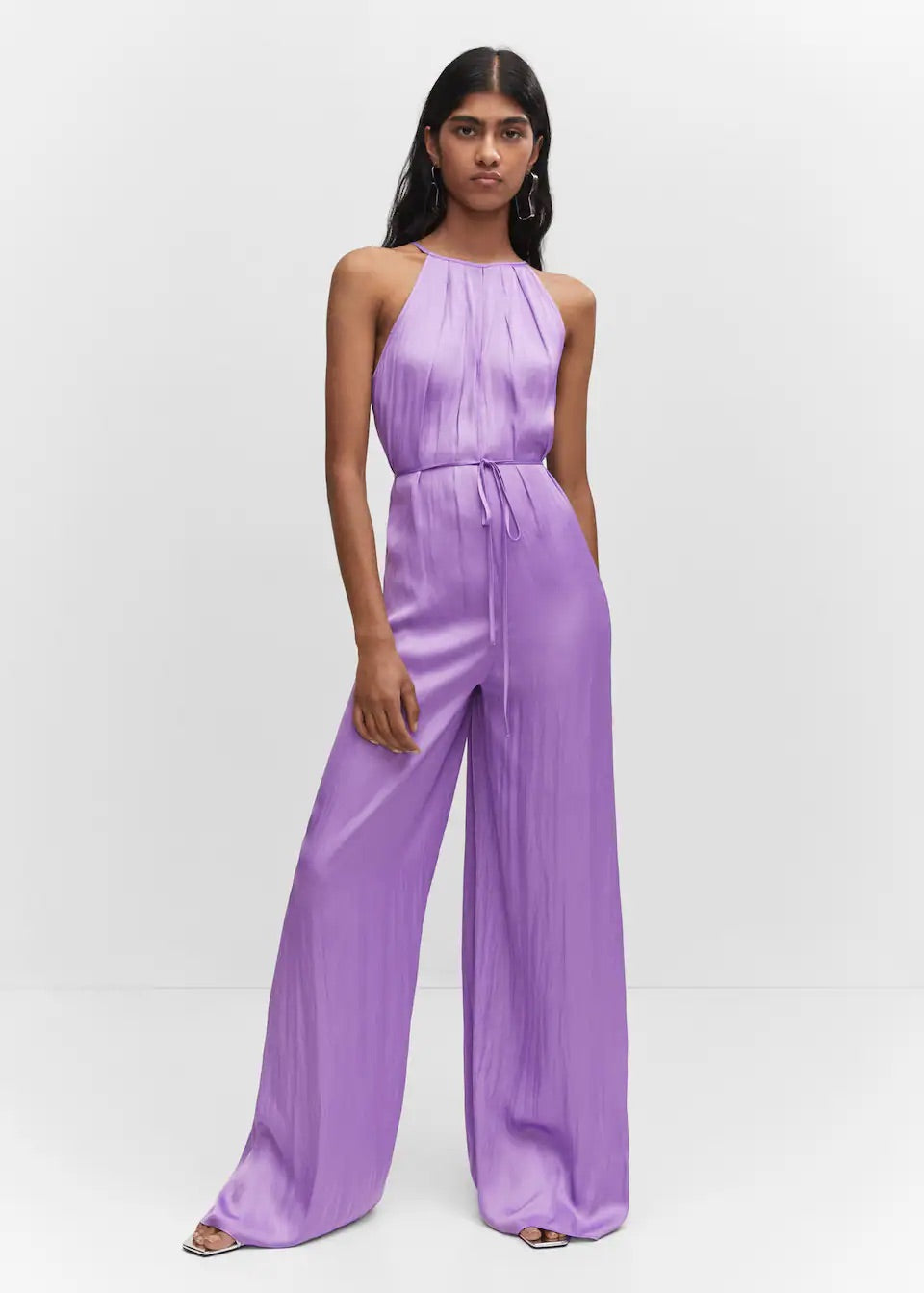 Halter-neck satin jumpsuit