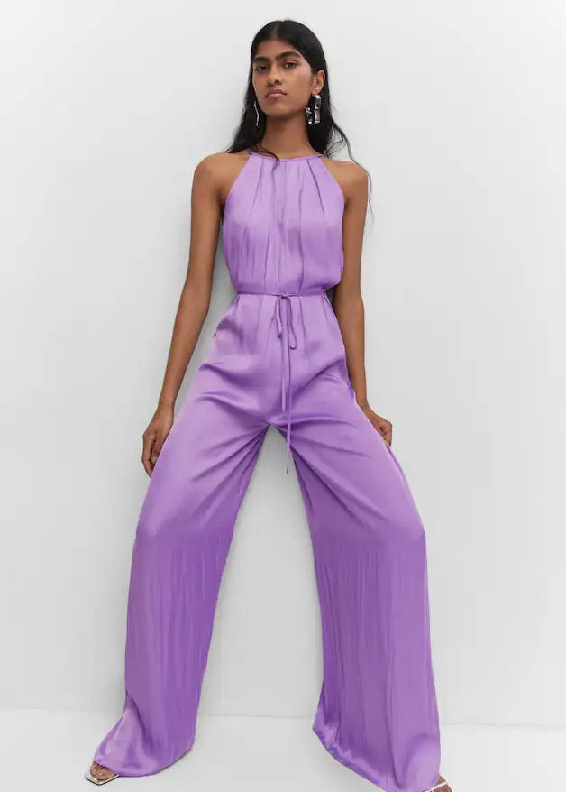 Halter-neck satin jumpsuit