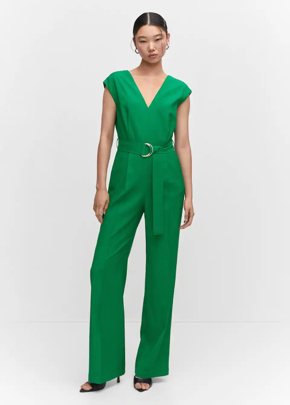 V-neck belted jumpsuit
