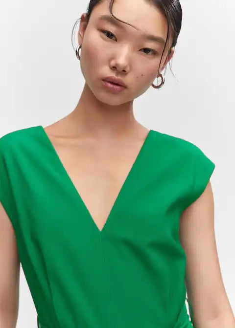 V-neck belted jumpsuit