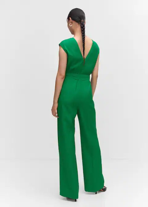 V-neck belted jumpsuit