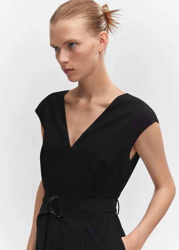 V-neck belted jumpsuit