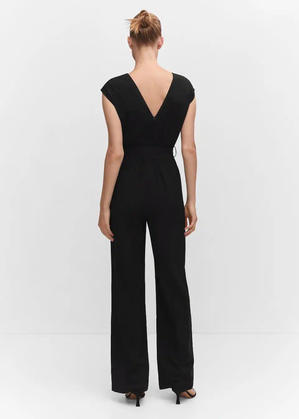 V-neck belted jumpsuit