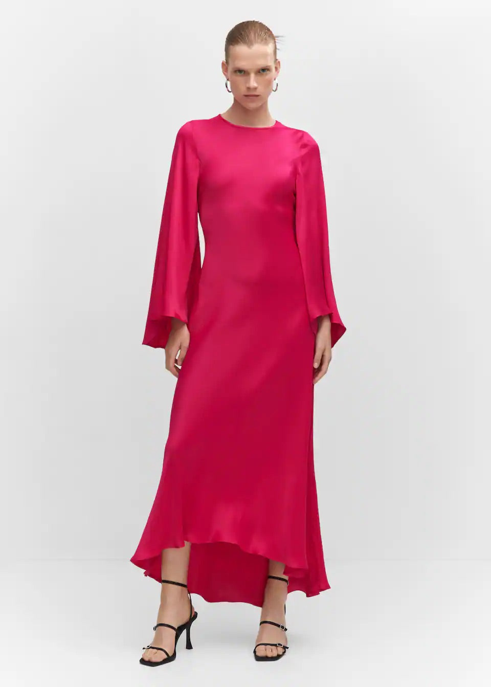 Flared-sleeve satin dress