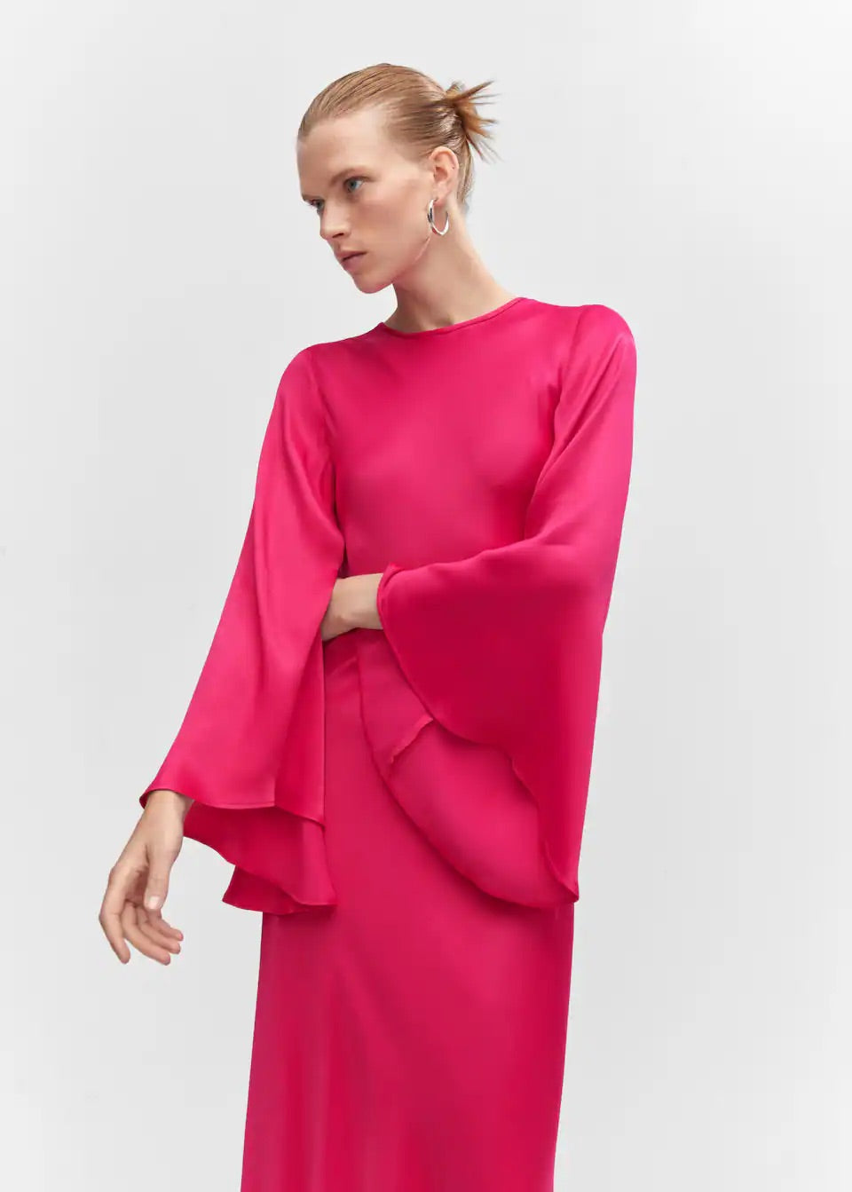 Flared-sleeve satin dress