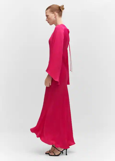 Flared-sleeve satin dress