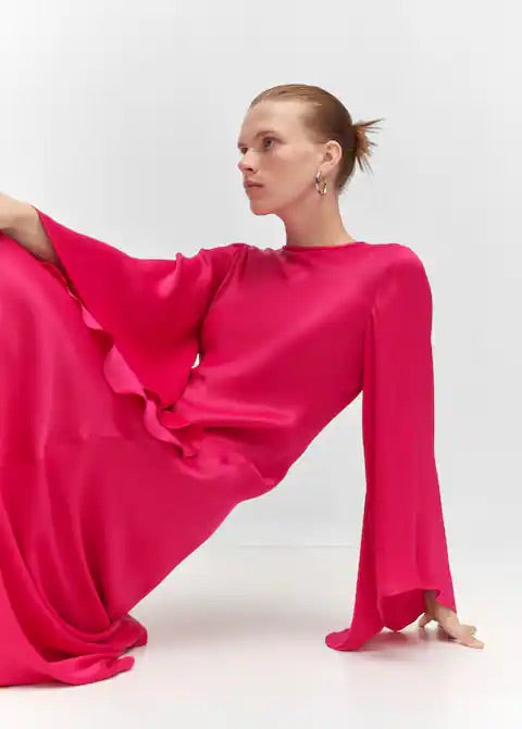 Flared-sleeve satin dress