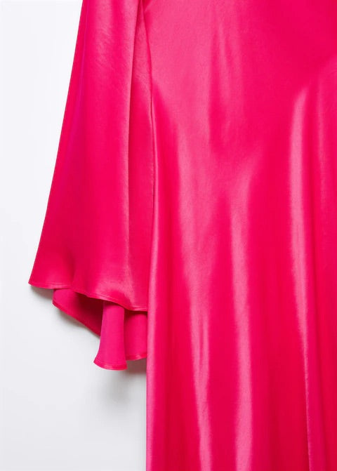 Flared-sleeve satin dress