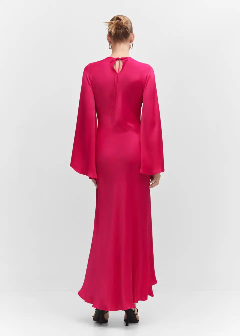 Flared-sleeve satin dress