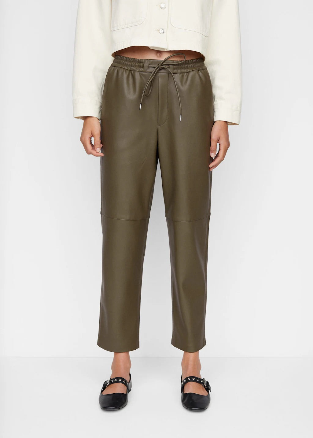Leather-effect elastic waist trousers