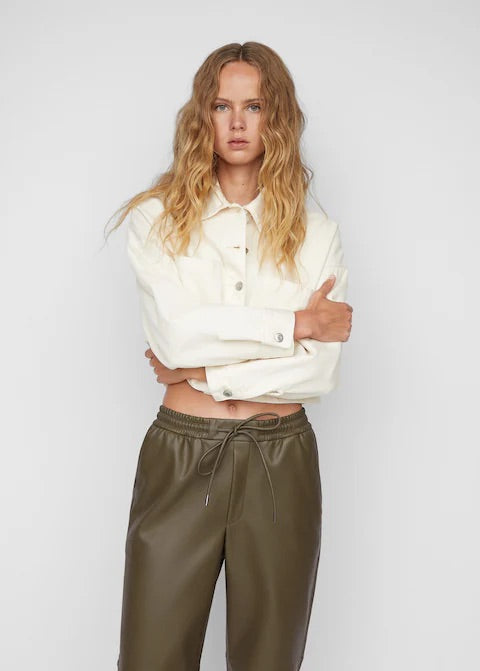 Leather-effect elastic waist trousers