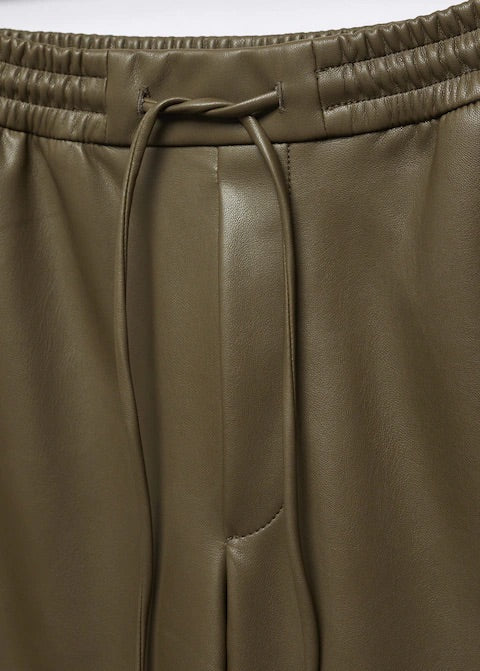 Leather-effect elastic waist trousers