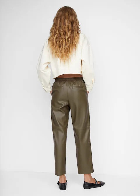 Leather-effect elastic waist trousers