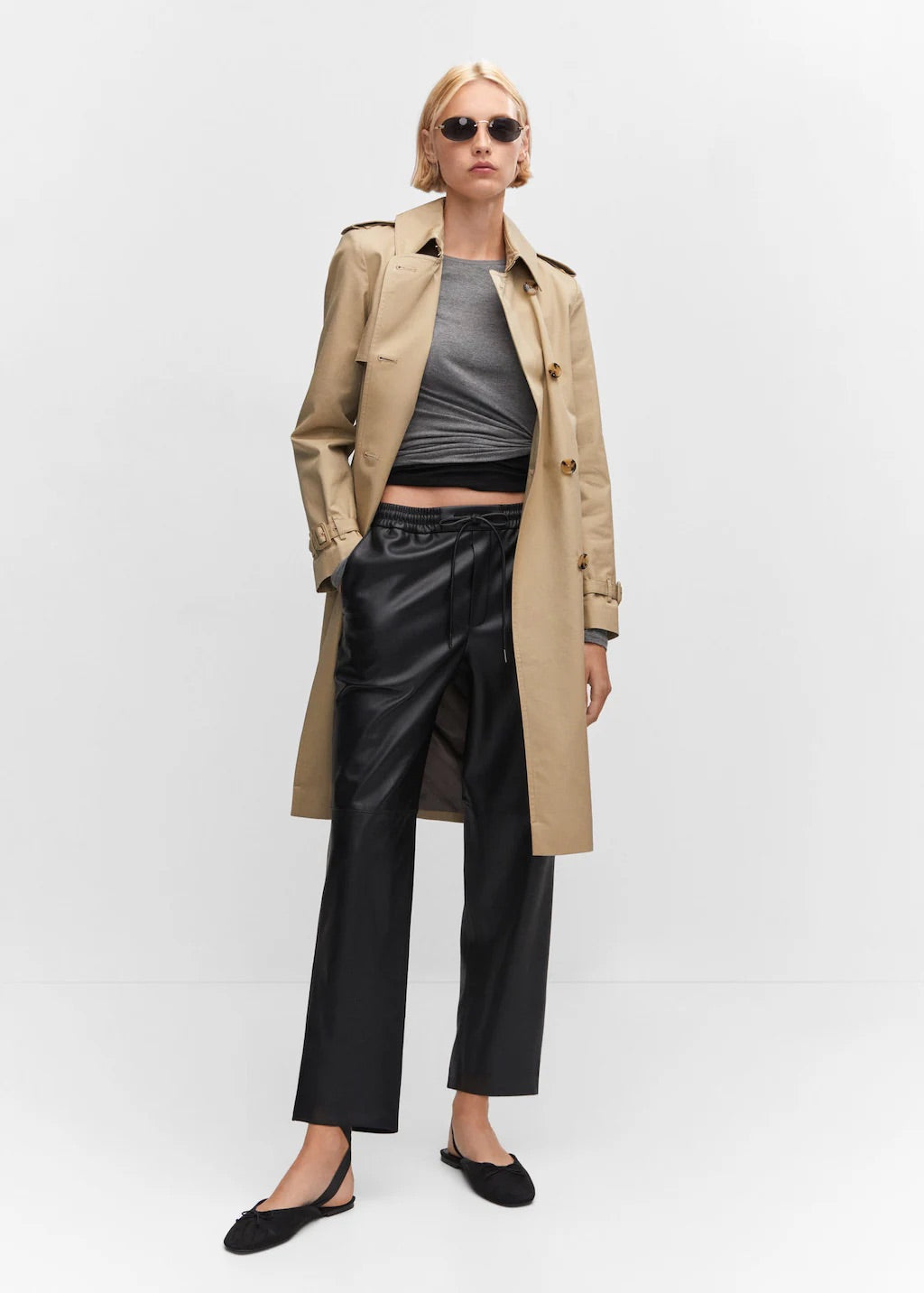 Leather-effect elastic waist trousers
