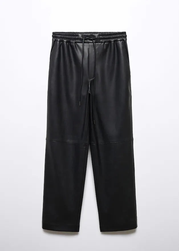 Leather-effect elastic waist trousers