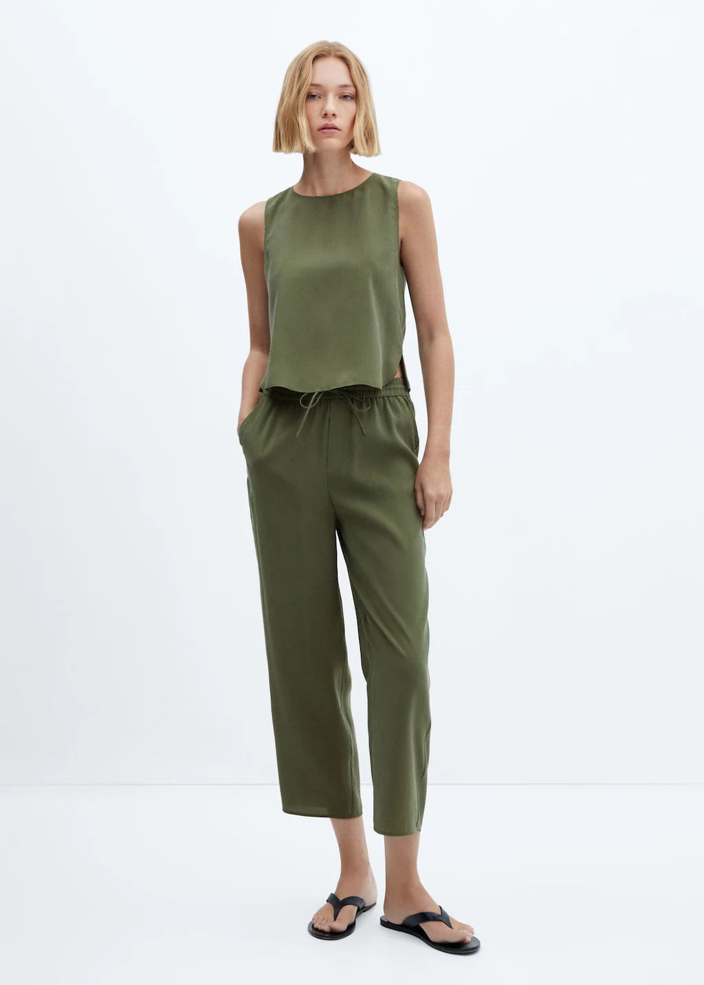 Drawstring waist modal trousers