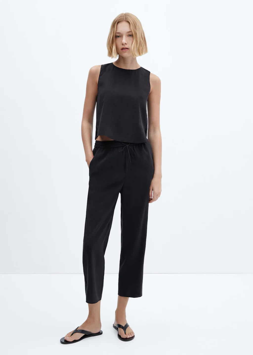 Drawstring waist modal trousers