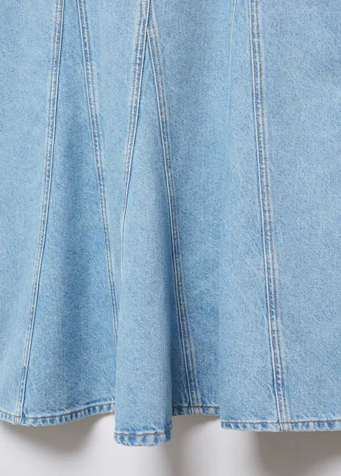 Long denim skirt with seams