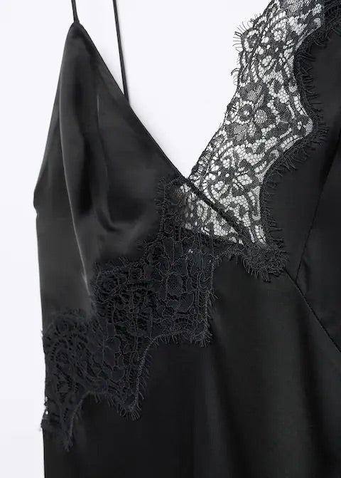Lingerie dress with asymmetric sleeves