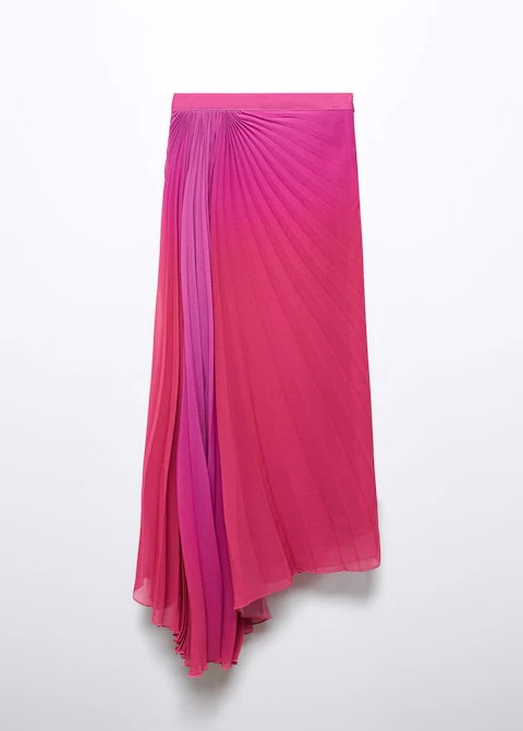 Pleated asymmetric skirt
