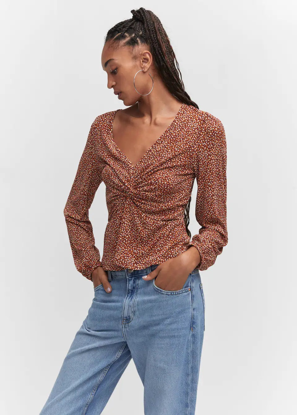 Knot detail printed blouse