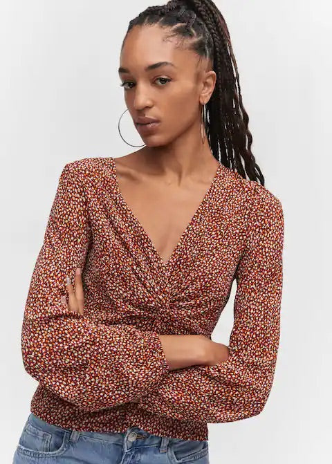 Knot detail printed blouse
