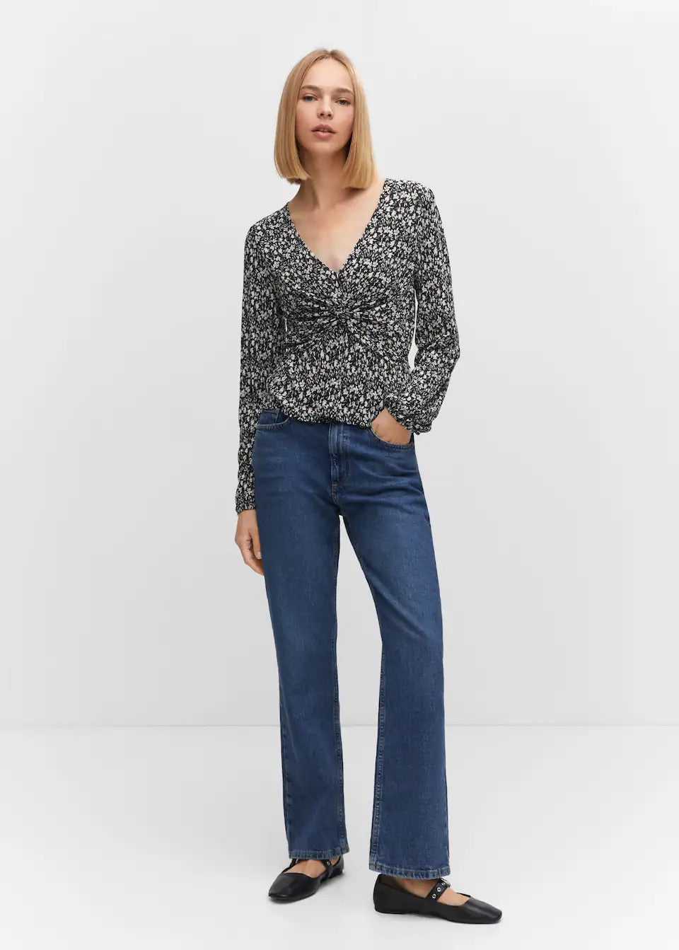 Knot detail printed blouse