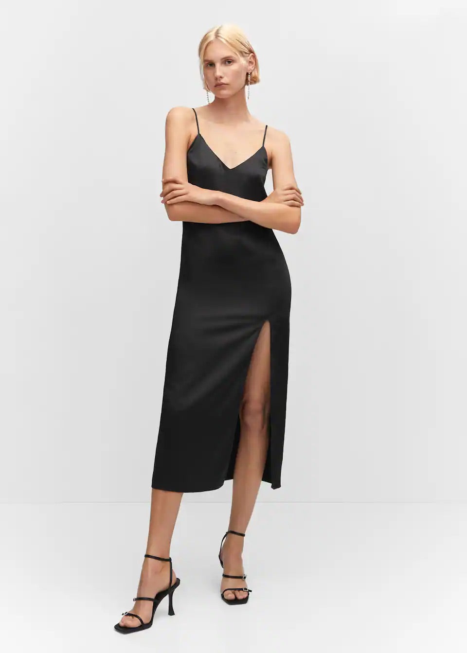 Side-slit satin dress