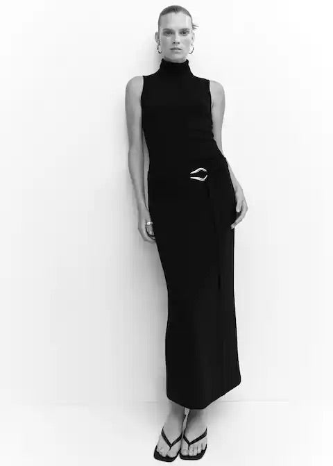 Belted slit skirt