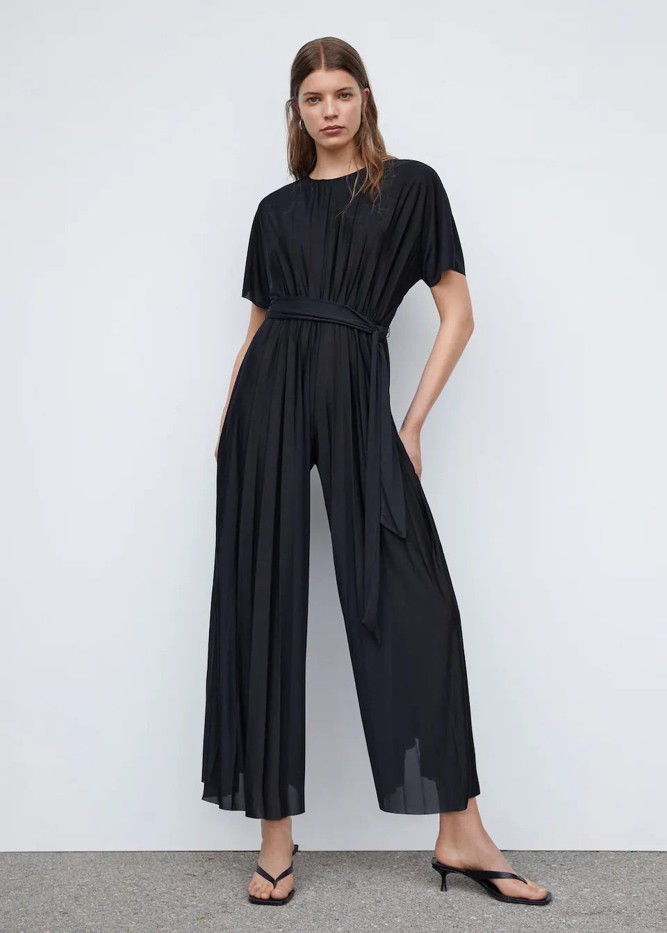 Pleated jumpsuit with bow