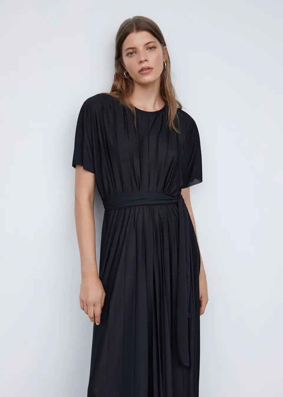 Pleated jumpsuit with bow