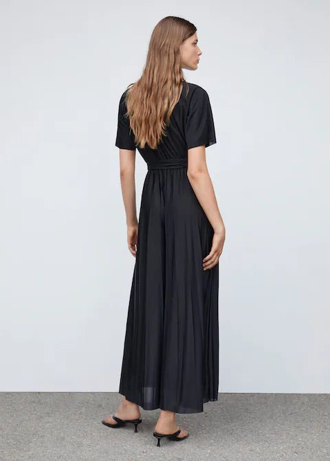 Pleated jumpsuit with bow