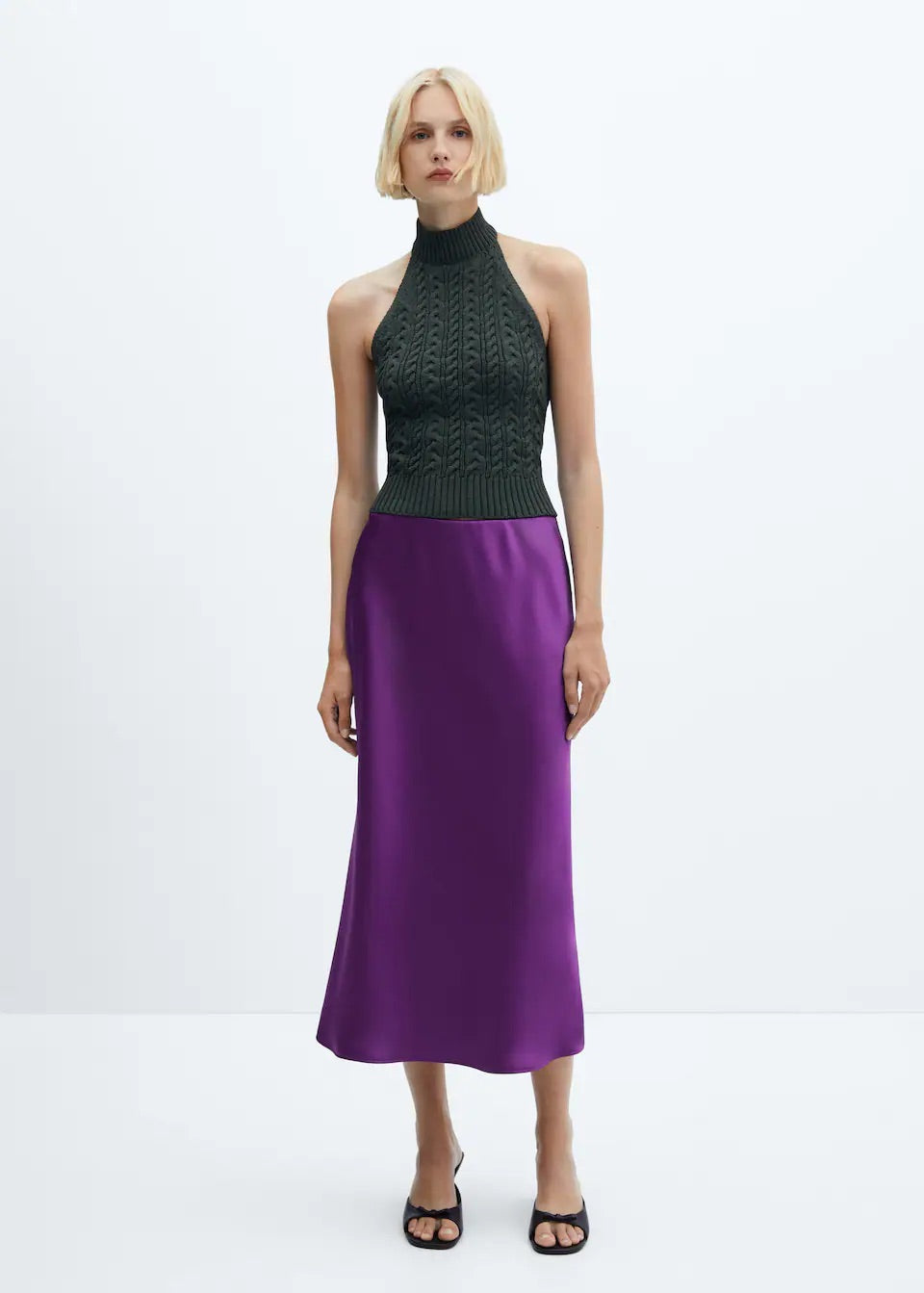 Midi satin skirt