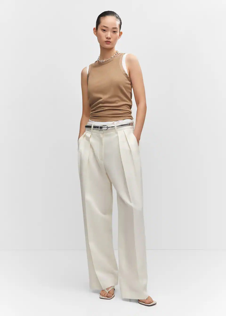 Wideleg pleated trousers