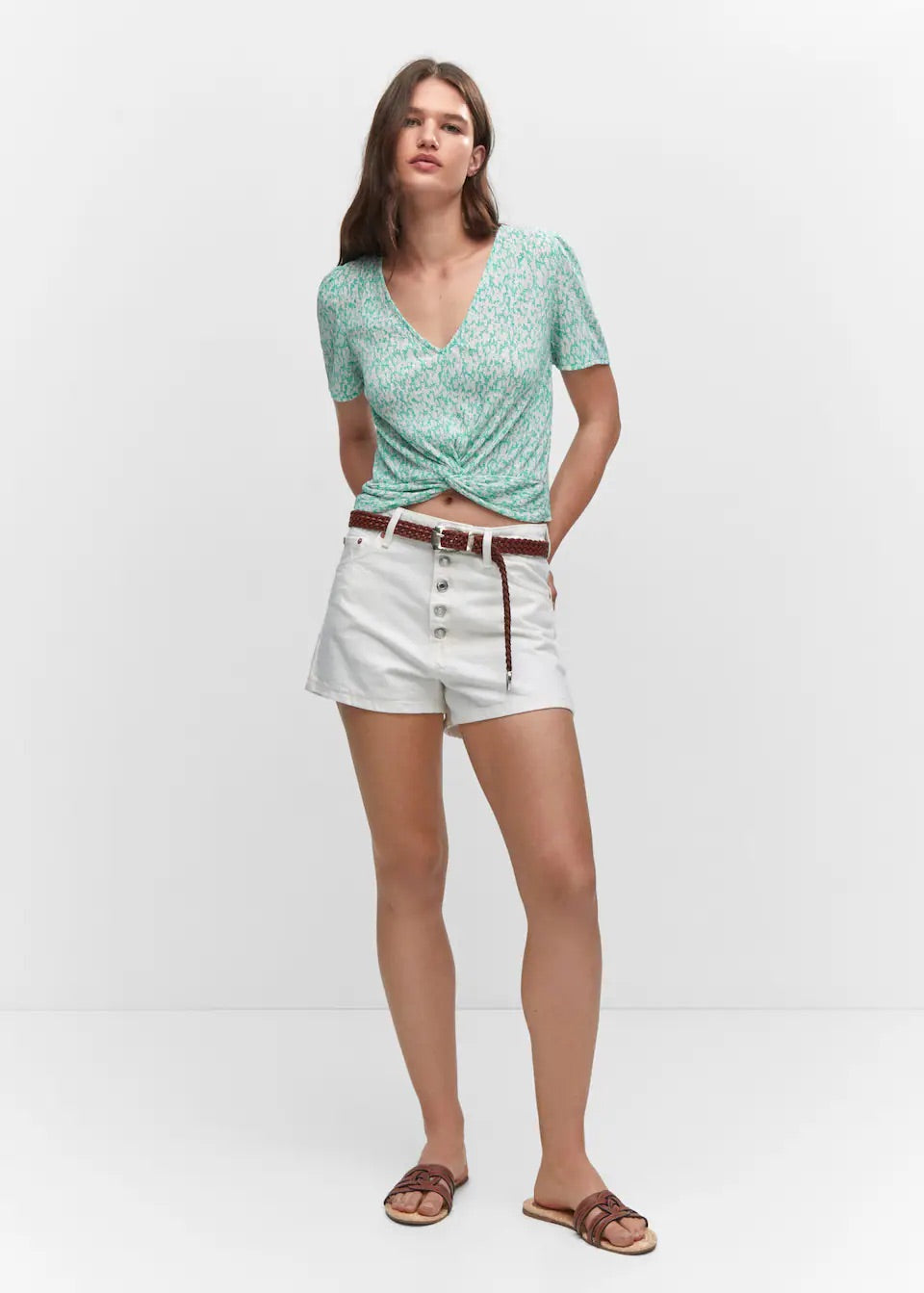 Textured blouse with knot detail