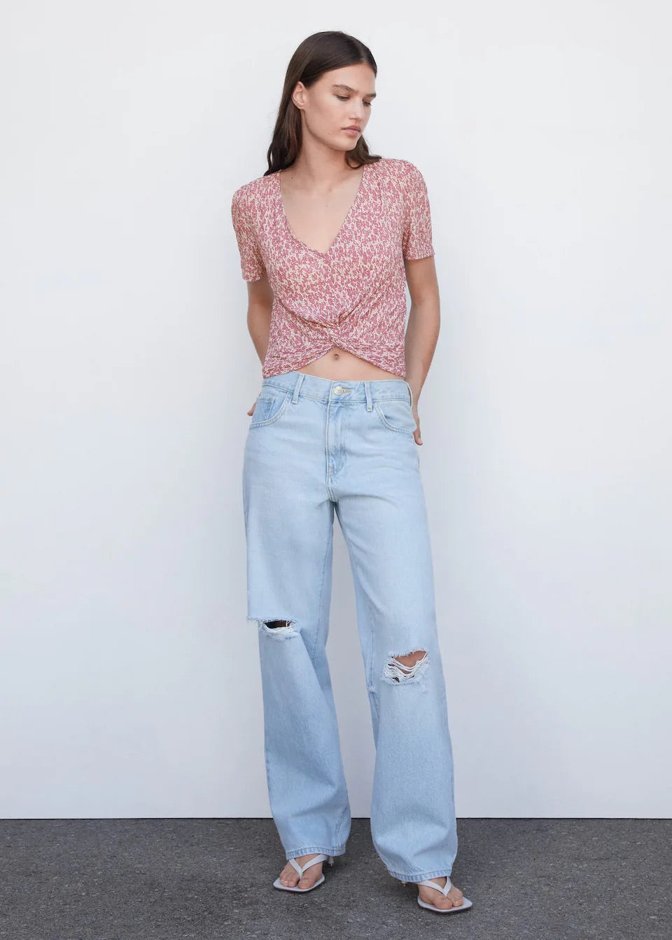 Textured blouse with knot detail