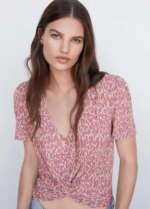 Textured blouse with knot detail