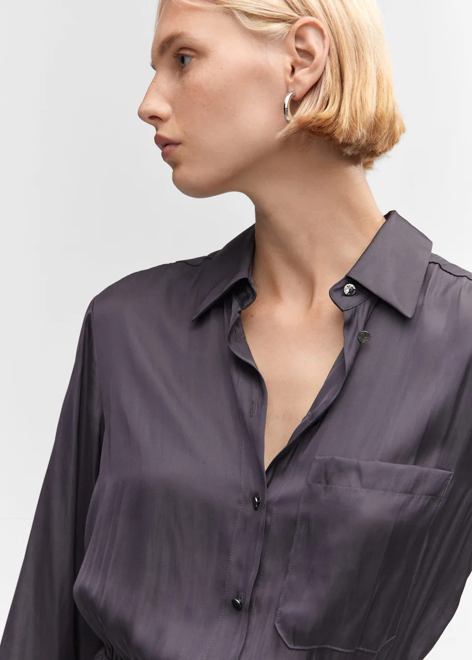 Long satin shirt jumpsuit