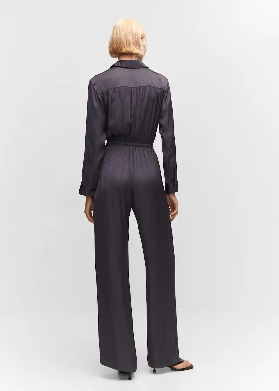Long satin shirt jumpsuit