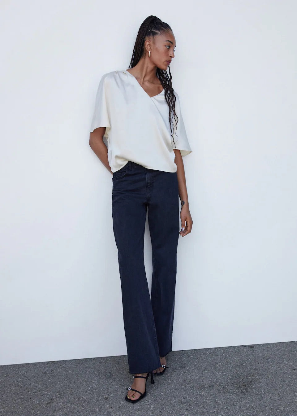 Short sleeve satin blouse