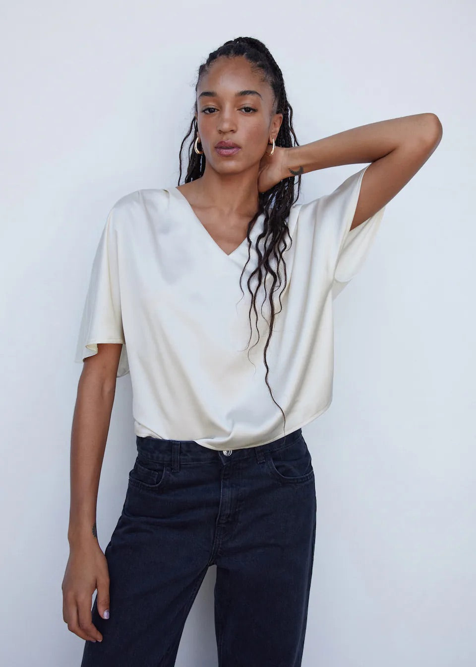 Short sleeve satin blouse
