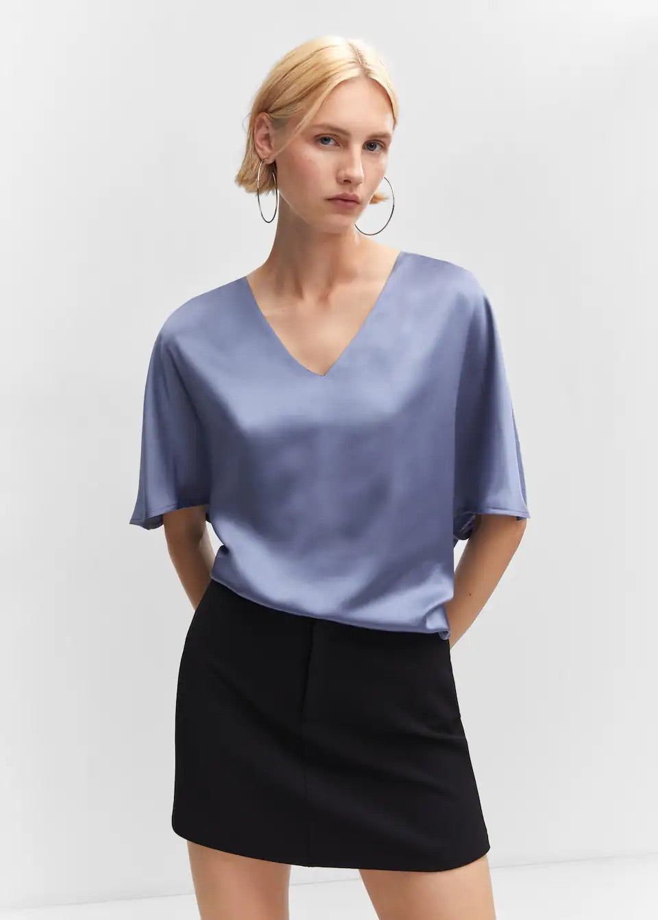 Short sleeve satin blouse