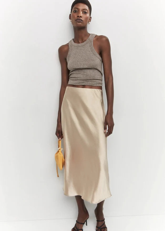 Midi satin skirt