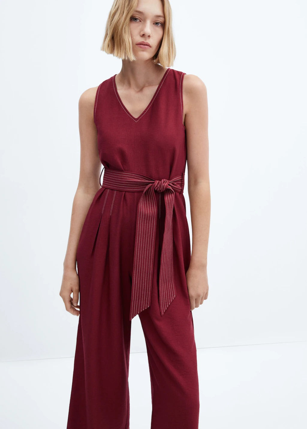 Jumpsuit seams belt bow