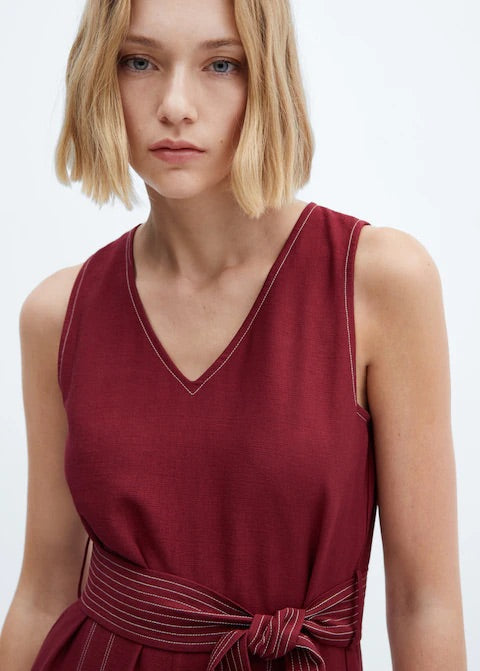 Jumpsuit seams belt bow