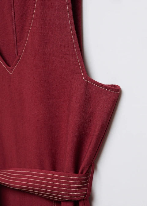 Jumpsuit seams belt bow