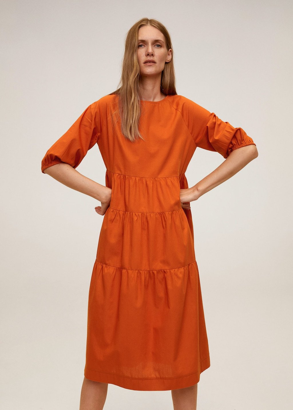 Puffed sleeves cotton dress