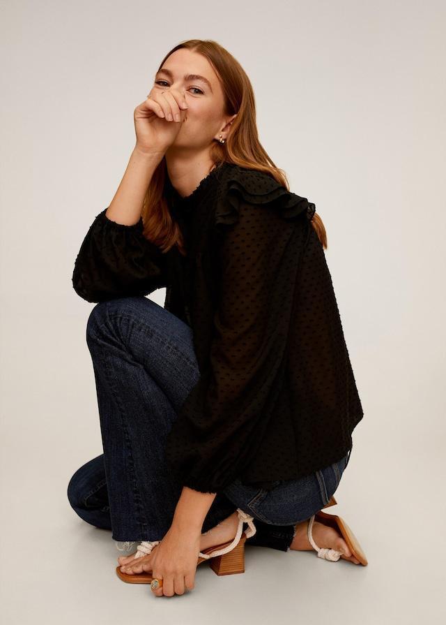 Ruffled embroidered blouse