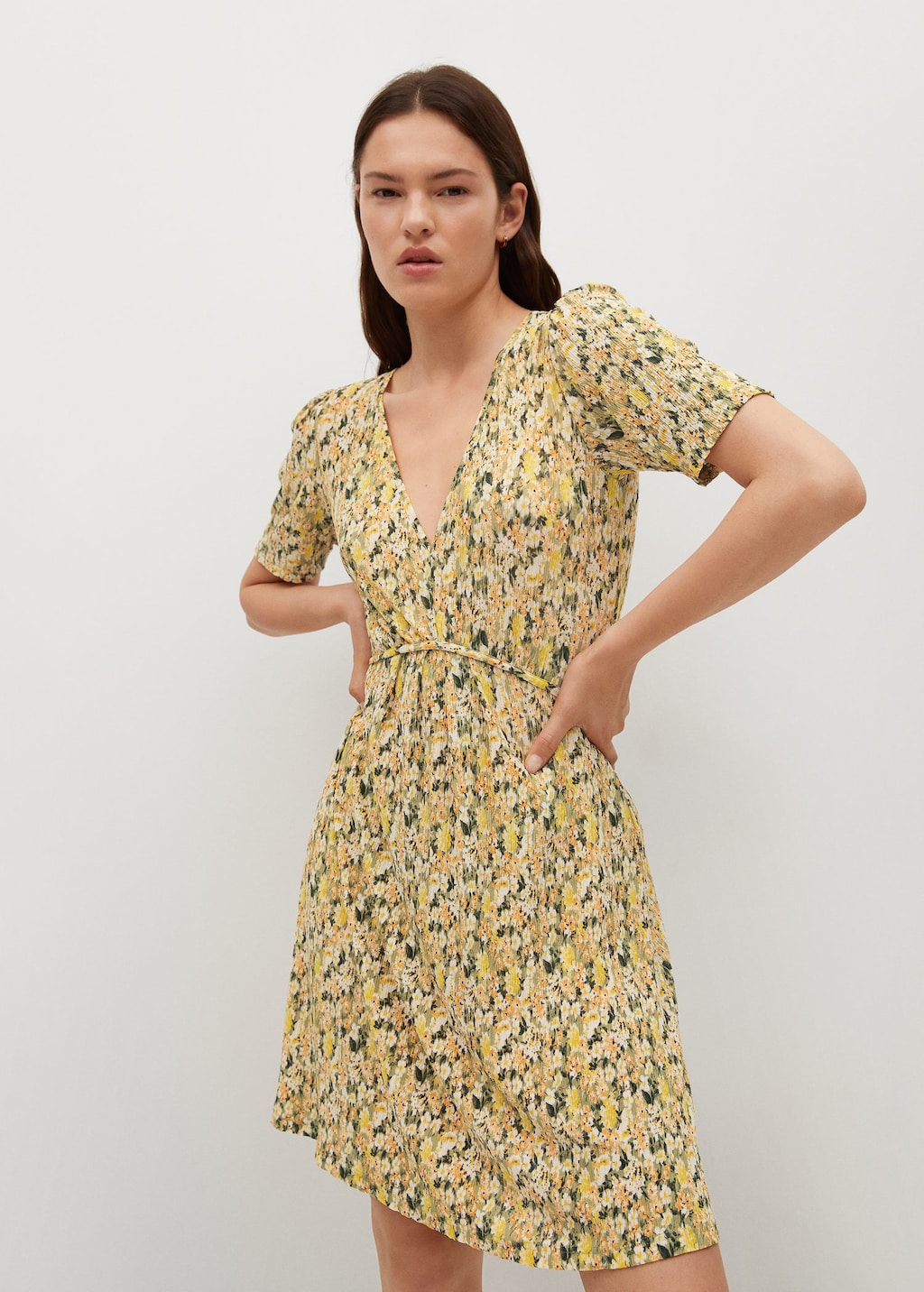 Printed pleated dress