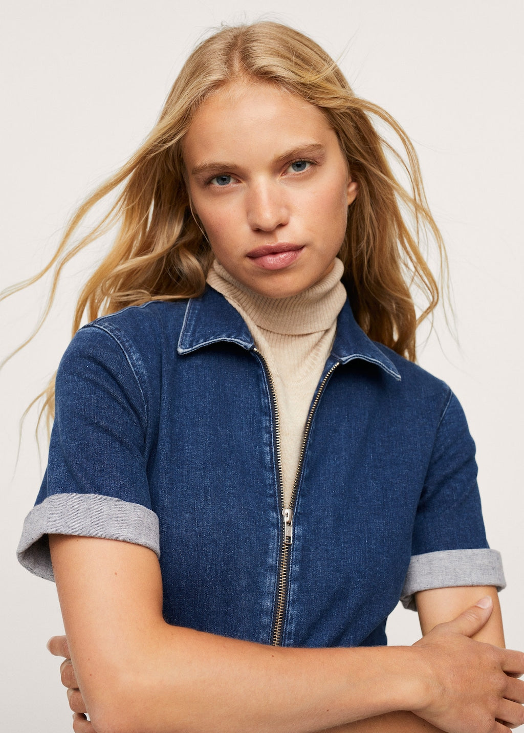 Zip denim jumpsuit